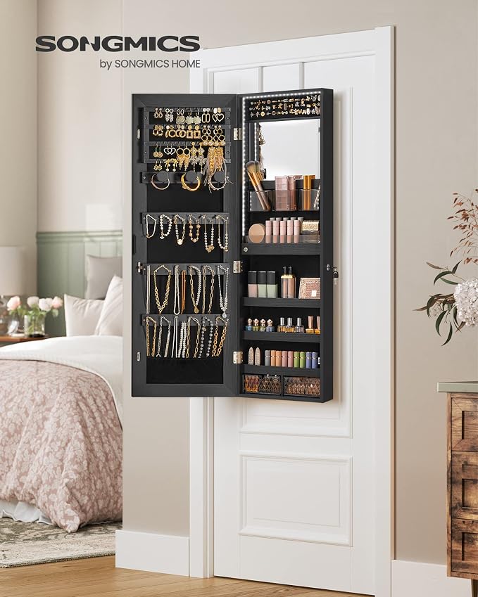 SONGMICS Mirror Jewelry Cabinet Armoire, Wall or Door Mounted, Lockable - Image 3