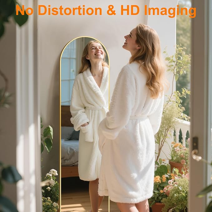 Arched Full Length Mirror, 56"x15" Standing Body Mirror for Wall, Gold - Image 7