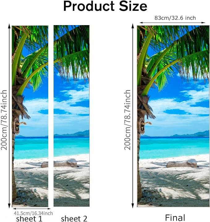 Door Stickers Peel Stick Murals-Wall Covers Decorative Decal Coconut Tree | 30.3"W x 78.7"H, 3D Coconut Tree Wallpaper，Waterproof Removable Opaque Vinyl Self Adhesive Fake Door Decor for Home Office - Image 2