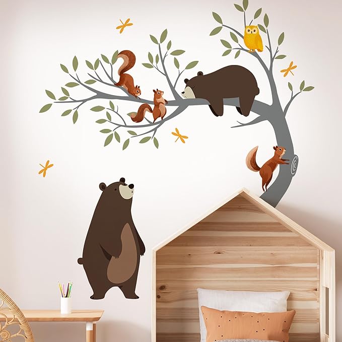 Forest Animals Wall Decal, Peel and Stick Nursery Animals Mural,Bears, Branches Tree Wall Stickers for Kids, Boys and Girls Room, Bedroom & Toddler Room Decor (Bear Tree Wall Decor) by Unknown