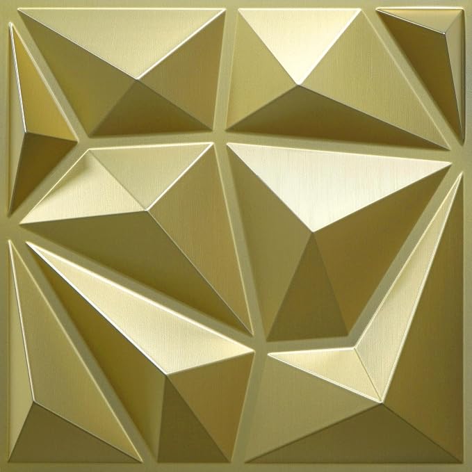 LEVOWAY 33 Pack Decorative 3D Wall Panels for Interior Wall Decor | 12''x12'' Champaign Gold Diamond Design Accent Wall Panles for Living Room,TV Wall Background,Bedroom by LEVOWAY