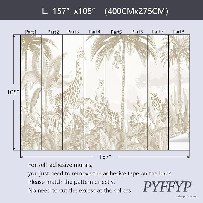 PYFFYP-Safari Jungle Peel and Stick Tropical Wallpaper murals for Nursery - Image 5
