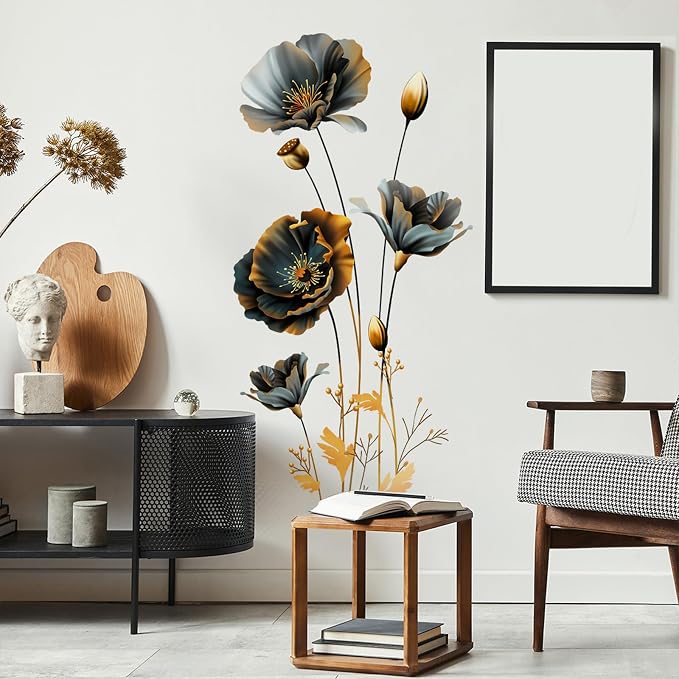 TUOKING Black Gold Flowers Wall Stickers Decor Removable Wall Murals | Peel and Stick Wall Art Decal Home Decor for Kitchen,Bedroom,Living Room(MS3241) - Image 2