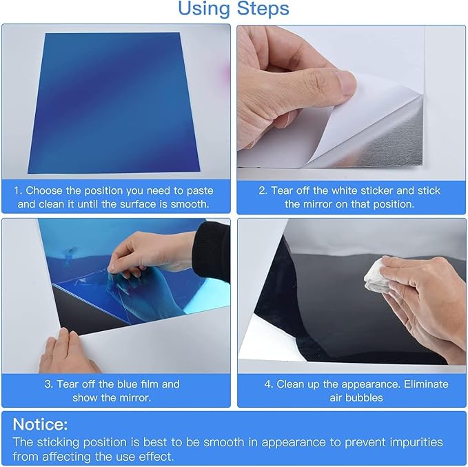 16 Pcs Flexible Mirror Reflective Stickers，Non Glass Safety Reflective Mirror, 12 x 12 in Self Adhesive Square Cuttable Acrylic Film Mirror for DIY Craft Home Wall Decoration - Image 2