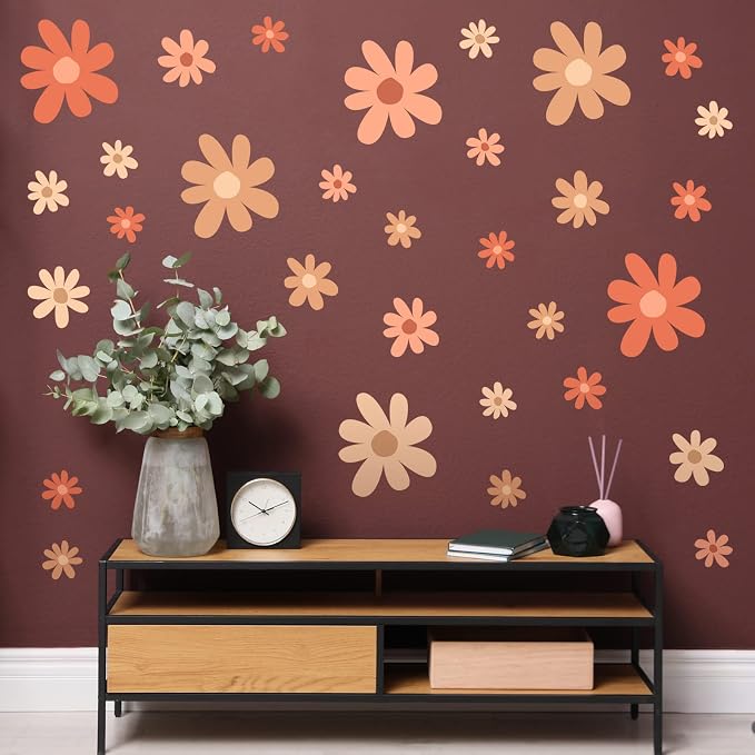 TaoBary 12 Sheet Daisy Wall Sticker Decal,Orange,Colorful Style | Big Flower Wall Sticker, Pink White Floral Decal, Daisy Bedroom Room Decor, Removable Peel and Stick, Nursery Home Wall Decor - Image 6
