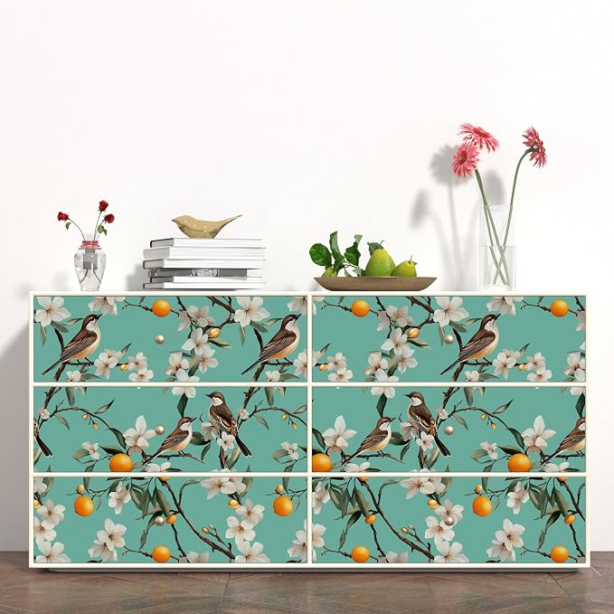 Laatse Vintage Floral Bird Wallpaper Peel and Stick 17.5" × 118", White | Self Adhesive/Removable/Waterproof/Thick Vinyl Contact Paper for Bathroom Bedroom Shelf Cabinet Drawer,Prepasted,Easy Peel - Image 6