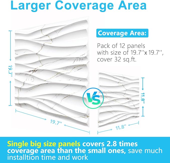 STICKGOO Wave 3D Wall Panels, White Marble, 19.7" x 19.7" | PVC Accent Wall Panels for Interior Wall Decor, Living Room, Lobby Bedroom Office, Pack of 12 - Image 6