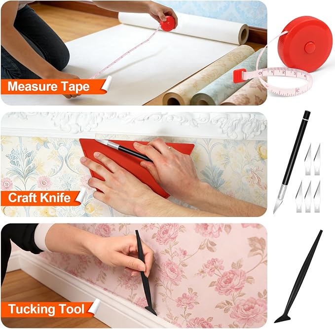 WRAPXPERT Wallpaper Tools, Smoothing Tool Kit for Peel and Stick Wallpaper/Contact Paper/Vinyl Backsplash Applying, with Squeegee Smoother, Seam Roller, Razor Scraper, Knife and Blades - Image 7