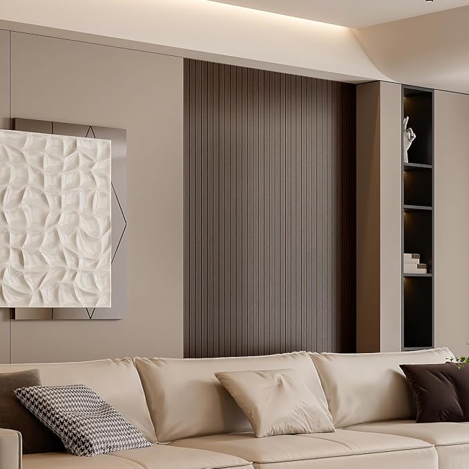 YLL YLL PVC Slat Wall Panel Peel and Stick 118"x 15.7" Faux Smoked Wood Grain Slat Panel Self-Adhesive Wallpaper Soundproof 3D Wall Panels - Image 3