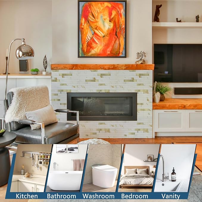 20 - Sheet Peel and Stick Backsplash Wall Tile, PVC Kitchen Backsplash, Stick on Tiles for Backsplash Kitchen (12'' X 12'', White with Gold) - Image 4