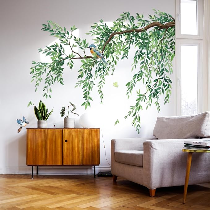 3 Sheets Large Green Tree Leaves Wall Stickers Peel & Stick Wall Decor | Hanging Vine Tree Wall Decals Peel and Stick Waterproof Leaves Branch Decor for Living Room ( 11.8 * 35.4inch) - Image 7