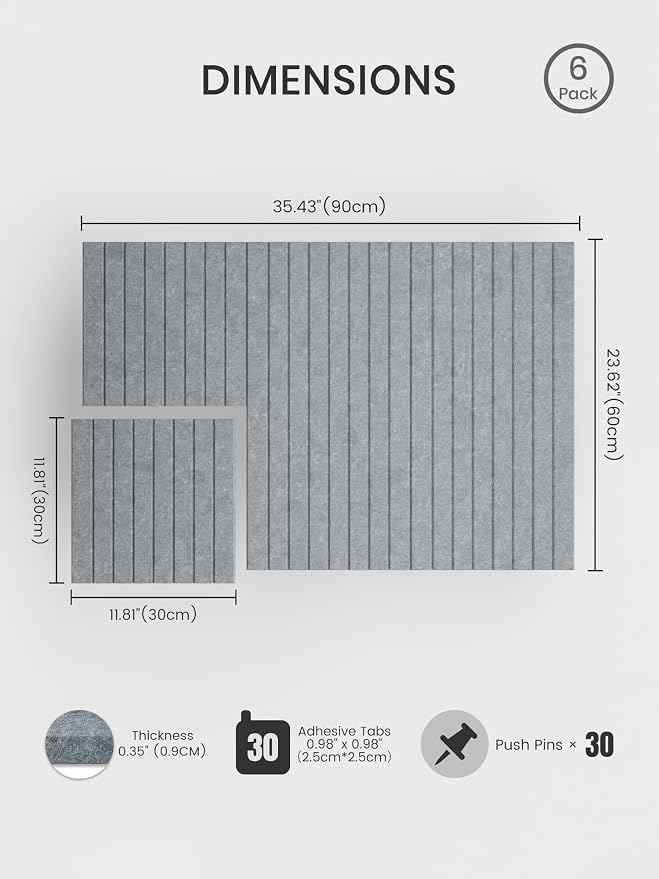 Bumusty 36"x 24" Large Felt Bulletin Board Tiles,Blue Gray | 6-Pack Cork Board Alternative, Wall Decor, 30 Pushpins, 30 Adhesive Tabs, Vision Board, Office, Classroom, Home, Dorm - Image 2