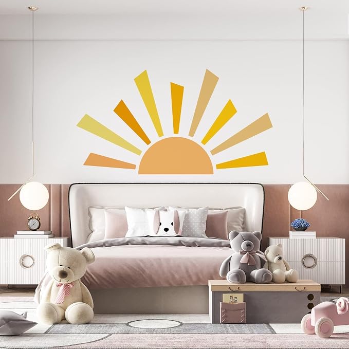 42.1x23.6 inch Boho Half Sun Decal - Large Decal, Sunshine Wall Stickers, Vinyl Peel and Stick Decals for Nursery and Kids Room Playroom - Image 4
