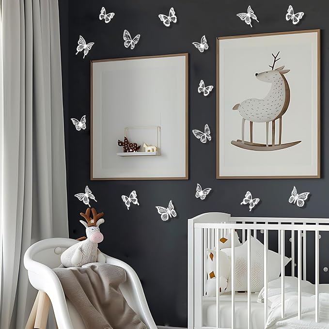 White Butterfly Wall Decals - 72 pcs 3D Butterflies Removable Mural Wall Stickers for Home Room Bedroom Decoration - Image 4