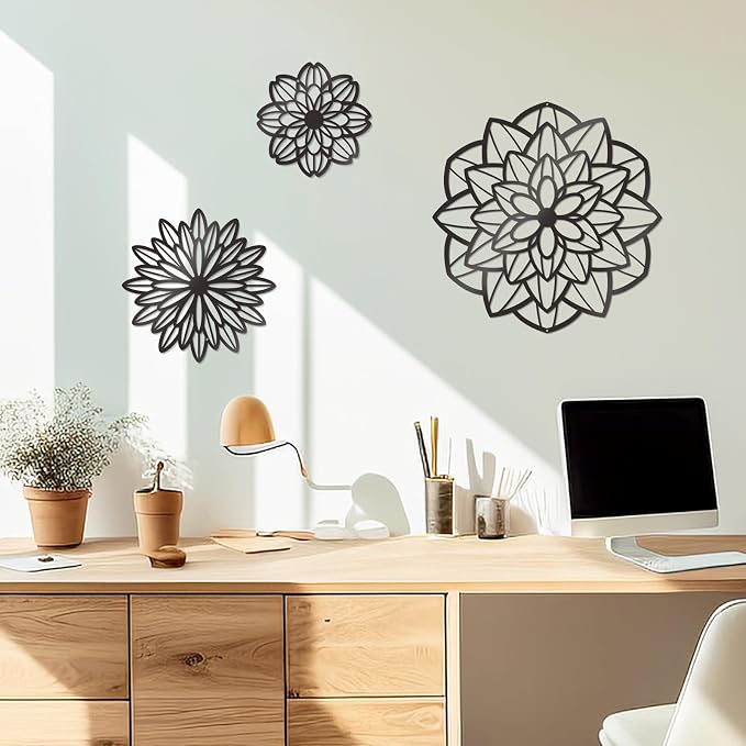 Zzbakress 3 Pcs Metal Flowers Wall Art Bathroom Wall Decor (Black Modern) | Farmhouse Flower Bathroom Decor Wall Decorations For Bathroom, Living Room, Office, Kitchen, Hallway And Outdoor - Image 8