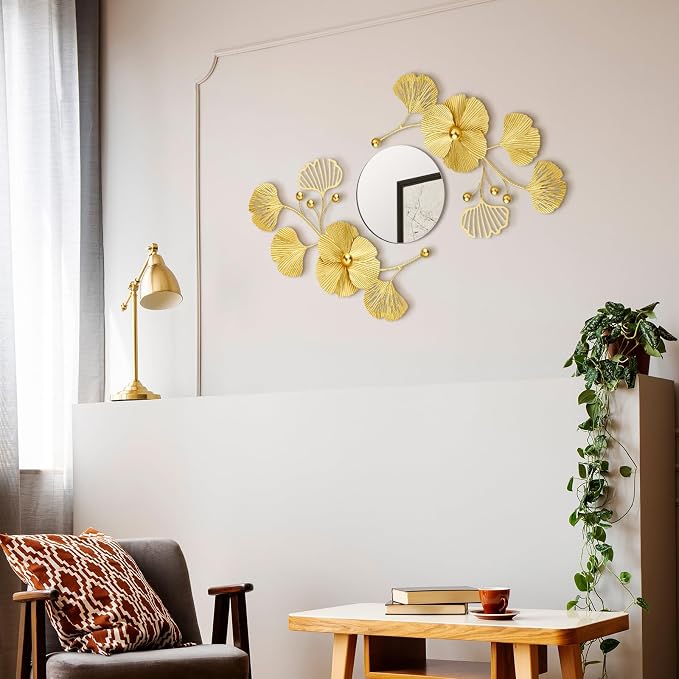 Tandefio 3 Pcs Metal Decorative Wall Mirrors for Living Room Metal Ginkgo Leaf Mirror Modern Creative Wall Decor Art Hanging Decor Mirror for Entrance Bedroom Living Room(Gold,16.inches) - Image 5