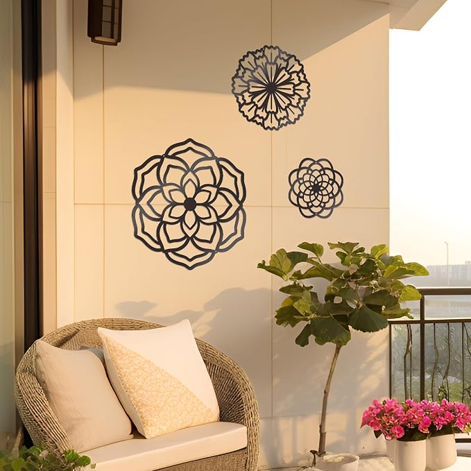 Zzbakress 3 Pcs Metal Flowers Wall Decor Black Wall Decoration Metal Flower Art Farmhouse Wall Decor Multiple Flowers Hanging Decor for Bathroom Living Room Kitchen Garden Office (Black Retro) | Farmhouse Flower Bathroom Decor Wall Decorations For Bath... - Image 7
