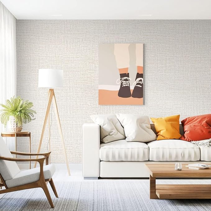 Beige Wallpaper Grasscloth Peel and Stick Wallpaper 17.7in x 590in | Faux Linen Vintage Wallpaper Textured Removable Wall Paper Grass Cloth Cabinets Bedroom for Cabinet Self Adhesive Vinyl - Image 4