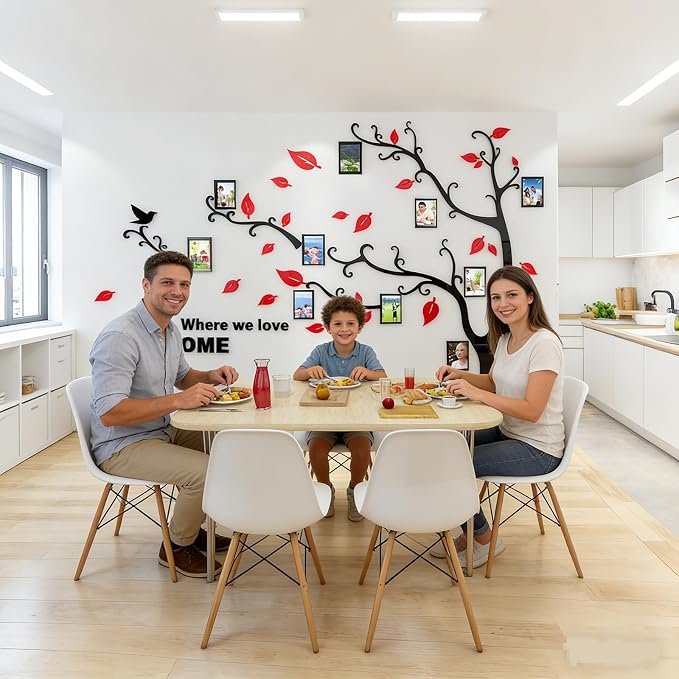 3D Tree Wall Stickers - DIY Photo Frame Tree Wall Decal Family Photo Frame Sticker Murals Wall Decor Living Room Bedroom TV Background Home Decorations (M:83 * 59in,Red Left) - Image 6
