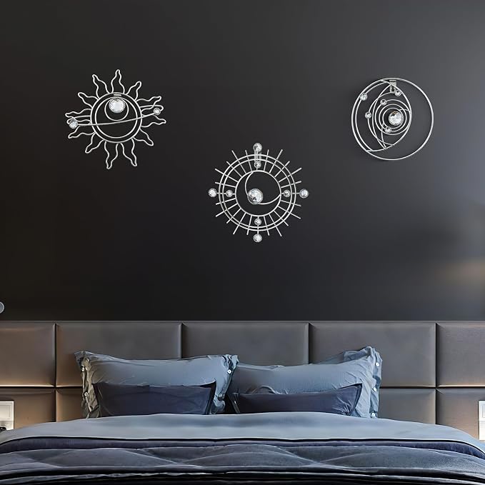 Silver Metal Wall Art, Abstract Sun Moon Star Decor, Handmade Wall Decor - Image 5