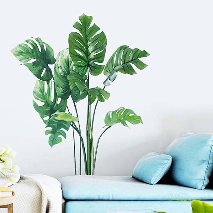 Leaf Wall Decals Monstera Tropical Plants Wall Stickers for Living Room, Palm Wall Posters Natural Green Plants Art Murals Vinyl Wallpaper for Bedroom Nursery Office - Image 5