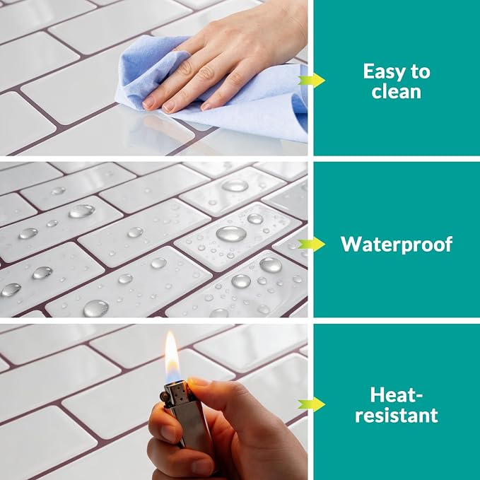 Joysticky 10-Sheet Peel and Stick Backsplash, 12" * 12" Crystal Texture Stick on Tiles Backsplash for Kitchen & Bathroom，Thicker Design Peel and Stick Wall Tiles（Warm White） - Image 5