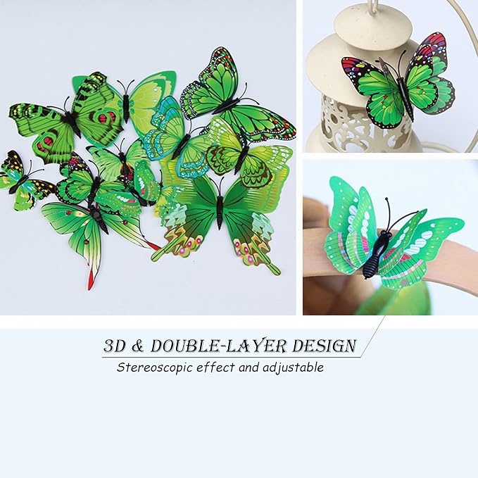 OPSEAM 3D Butterfly Wall Decor Butterfly Decorations Stickers with Magnets | 72 PCS Green,12 Styles Double Layer Butterfly for Classroom Decoration,Locker Refrigerator, Reusable,Waterproof - Image 3