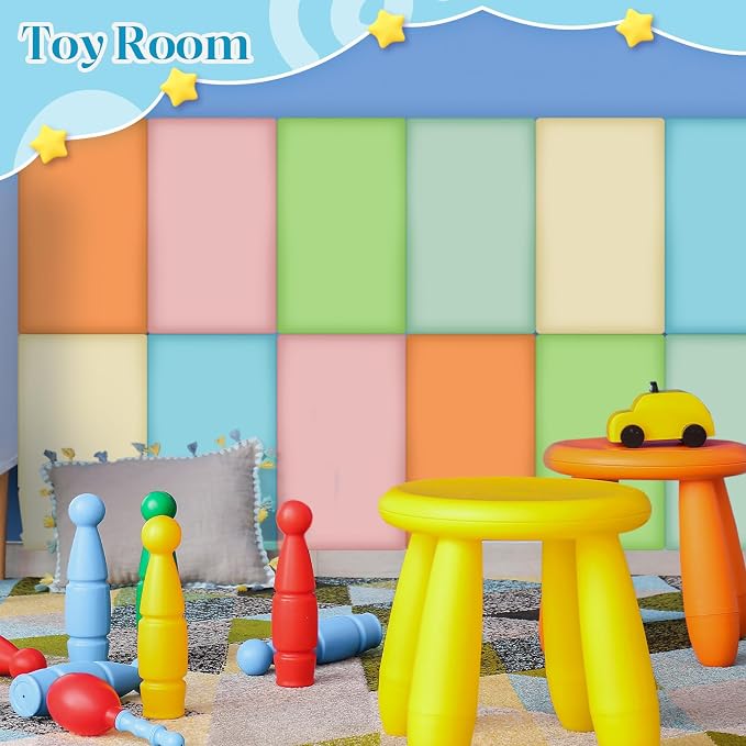 Hahafelt 8 Pack Wall Padding for Playroom Peel and Stick Headboard 19.69" x 11.81" x 1.18" 3D Anti Collision Upholstered Wall Panels Self Adhesive Headboard Panel for Protection (Fresh Colors) - Image 6