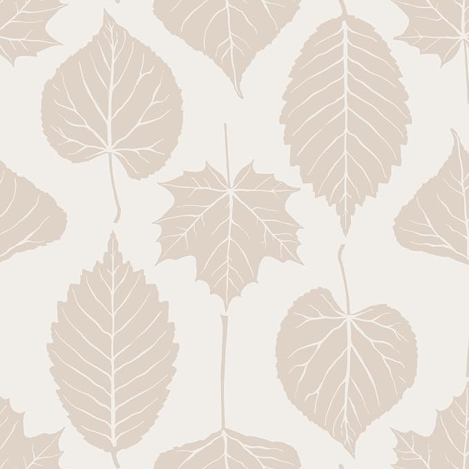 Dimoon Modern Peel and Stick Wallpaper Beige Leaf Contact Paper Botanical Wallpaper Boho Renter Friendly Removable Geometric Wall Paper for Bedroom Kitchen Textured 17.3''x394'' by DIYYOURMOON