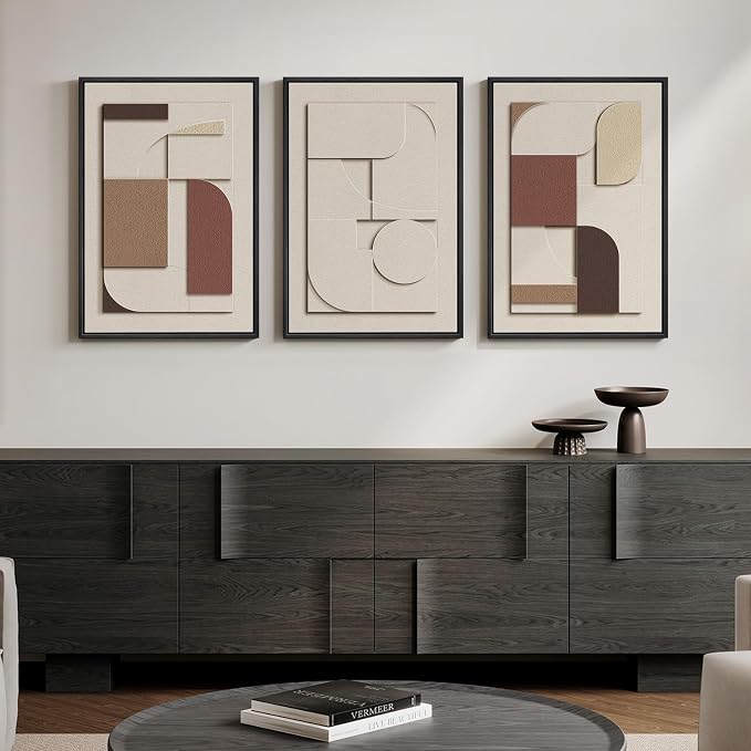 3D Textured Neutral Abstract Framed Wall Art Set of 3, 16x24 In | Wood Frames, Brown and Cream, 3 Piece Sandstone Texture Paintings, Modern Geometric Sculptural Wall Decor Living Room Bedroom - Image 4