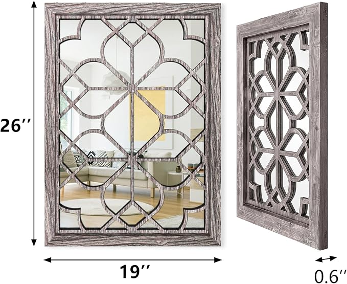 Set of 2 19x26 Inch Large Brown Shatterproof Rectangular Wall Mirrors, Boho Rustic Farmhouse Vintage Accent Mirrors for Living Room Bedroom Entryway Dining Room & Home Decor - Image 2