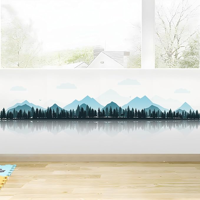 Chinese Style Blue Mountain Landscape Painting Wall Stickers Decals | Peel and Stick, Removable, Wall Art Decals, Wall Decoration, Living Room Bedroom, Office Sofa TV Home Wall Decor - Image 4