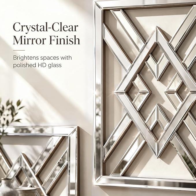 Square Decorative Wall Mirror 13 x 17 Inch, Silver Frameless Mirror Wall Decor with Beveled Edge, Modern Wall Mounted Accent Mirror for Living Room, Bedroom, Hallway, Set of 2 - Image 3