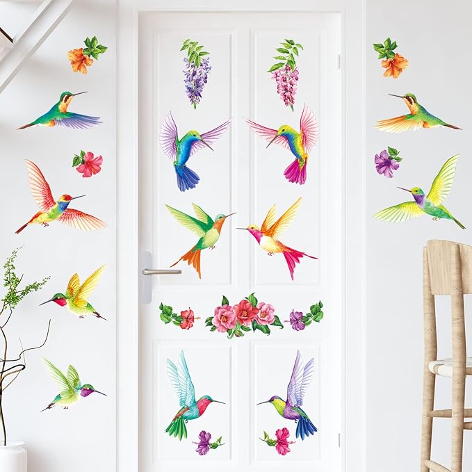 DECOWALL 12 Colorful Hummingbirds Wall Stickers Decals Watercolor (DS6-8060 | Peel and stick removable decor with vibrant multicolor flying birds for nursery, bedroom, living room, office and window - Image 2