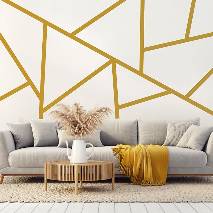 Striped Wall Decals Geometric Line Wall Sticker Golden Decal Peel and Stick | Modern striped wall decor, minimalist line art wallpaper, removable vinyl art mural, self adhesive, for living room bedroom by Easma