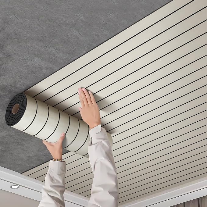 Chejiaye Peel and Stick 3D Wall Panel -23.6"x118"Soundproof Self-Adhesive Wall Sticker, Removable Thick PVC Slat Contact Paper for Kitchen Bedroom,Ceiling Wall Decoration Wood Grain (Light White) - Image 9