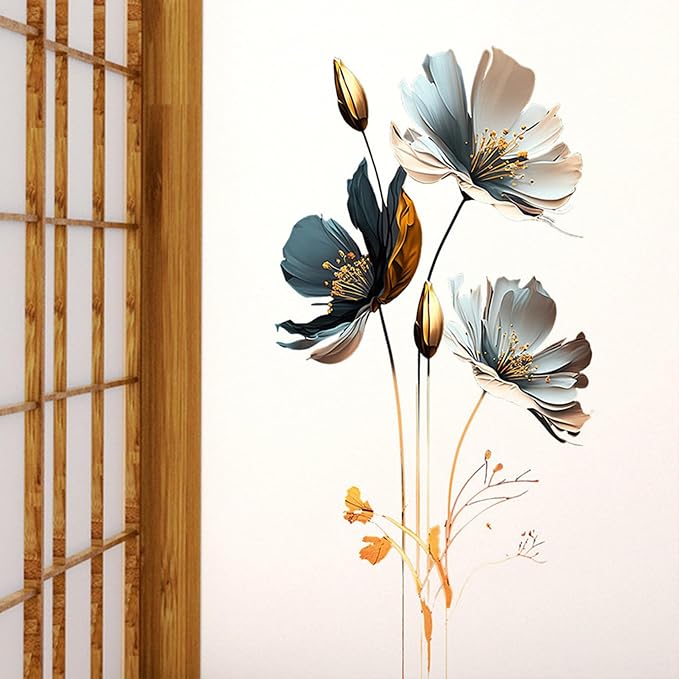 Black and Gold Wall Decor Decals, 3D Flower Wall Stickers Floral Gold Leaves Plants Butterfly Wall Decals for Bedroom Living Room Sofa TV Background Nursery Bathroom Decor - Image 6