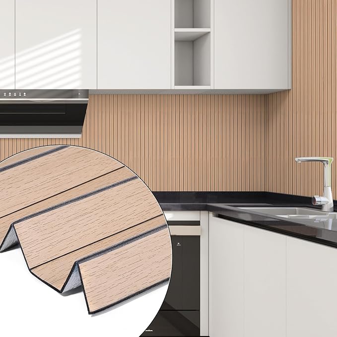 3D Faux Wood Slat Wall Panel – Peel and Stick Self Adhesive Soundproof Foam Board for Interior Wall, Ceiling, Home Theater Decor Faux Oak 15.7"x118" - Image 2