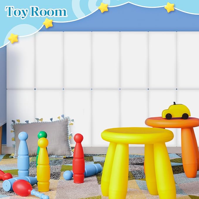 Hahafelt 8 Pack Wall Padding for Playroom Peel and Stick Headboard 15.75" x 7.87" x 1.18" 3D Anti Collision Upholstered Wall Panels Self Adhesive Headboard Panel for Protection (White Colors) - Image 7
