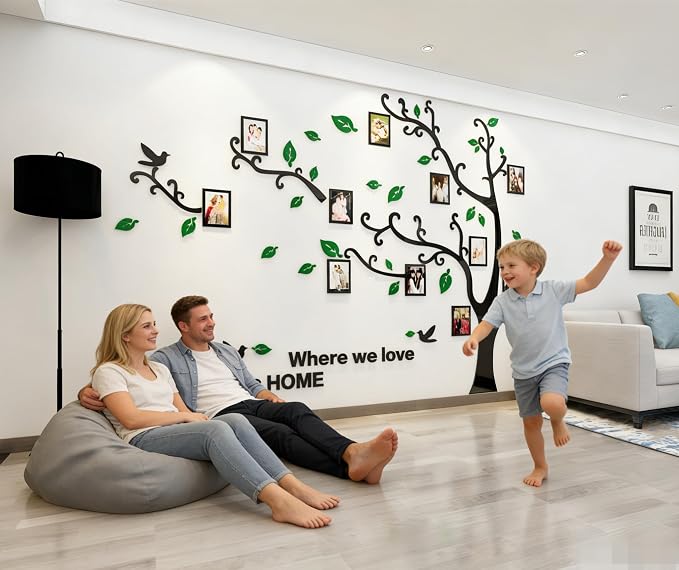 3D Tree Wall Stickers - DIY Photo Frame Tree Wall Decal Family Photo Frame Sticker Murals Wall Decor Living Room Bedroom TV Background Home Decorations (XXL:131 * 95in,Green Left) - Image 2