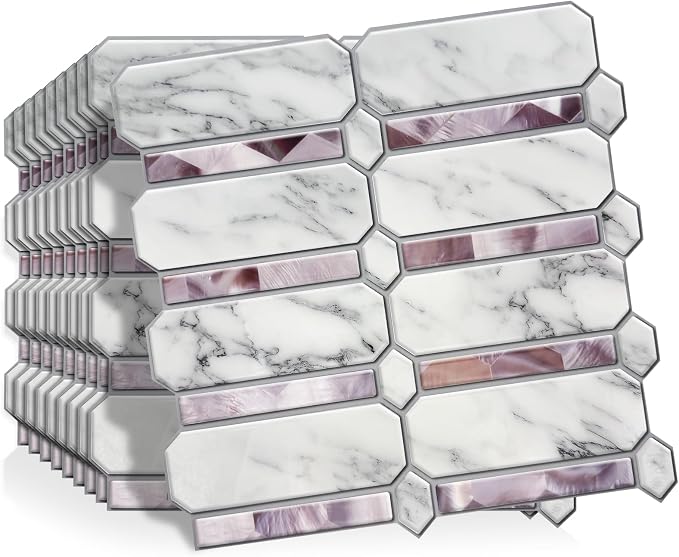 Joysticky 10-Sheet Peel and Stick Backsplash, 12" * 12" Crystal Texture Stick on Tiles Backsplash for Kitchen & Bathroom，Thicker Design Peel and Stick Wall Tiles（Stone-Patterned） by Unknown