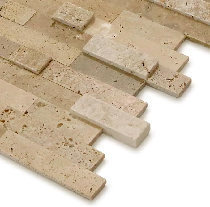 SUNWINGS 5-Sheet Peel and Stick Mosaic Natural 3D Stone Self Adhesive Marble Tiles, 11.5" x 10.7" Stick on Backsplash for Kitchen Bathroom Fireplace Vanity, Beige - Image 3