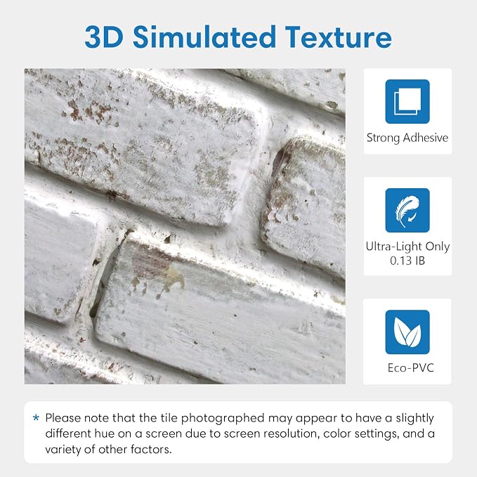 COMSTICKC 3D Faux Brick Wall Panels Peel and Stick, 10 Pcs 11.8" x 11.8" | Whitewash, Not Real Brick, Small Size， Ultra-Light Thin PVC Wall Sticker, 3D Fake Brick Decorative Wall Tiles,Cover 9.7 sq ft - Image 4