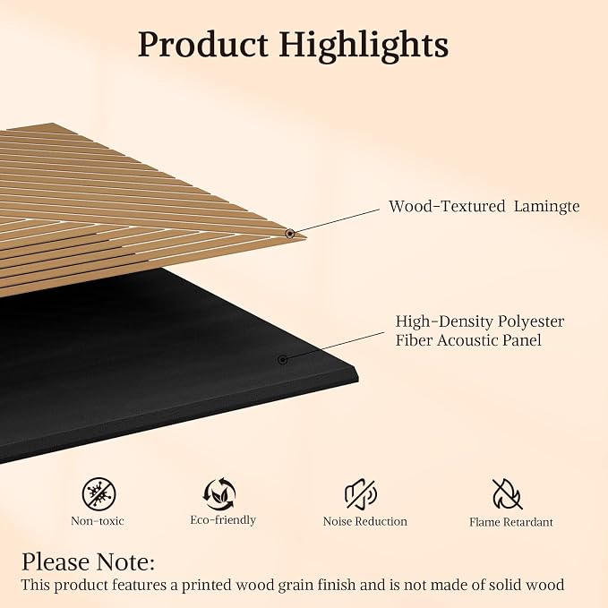 Acoustic Wall Panels, 8 Piece 23.62"X 23.62" PVC Peel and Stick Wall Panels | High-Density Polyester Fiber Self Adhesive Soundproofing for Interior Wall Décor, Recording Studios, Teak - Image 3