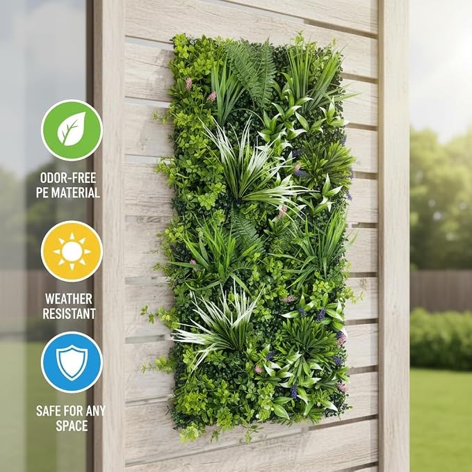 Artificial Greenery Wall, 40''x 20'' Plant Panels, UV-Anti Faux Grass Wall | 3D Green Backdrop, Garden Privacy Fence Screen, Boxwood Hedge Leaf Covering, Indoor/Outdoor/Balcony/Patio Green Wall Decor - Image 3