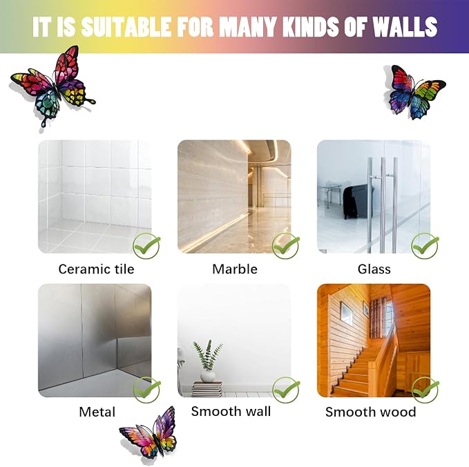 SAOROPEB 3D Butterfly Wall Decor, 24 Pcs Rainbow Butterfly Decorations | Double Layer for Party Decorations Locker Decor Refrigerator Decal, Reusable - Image 8