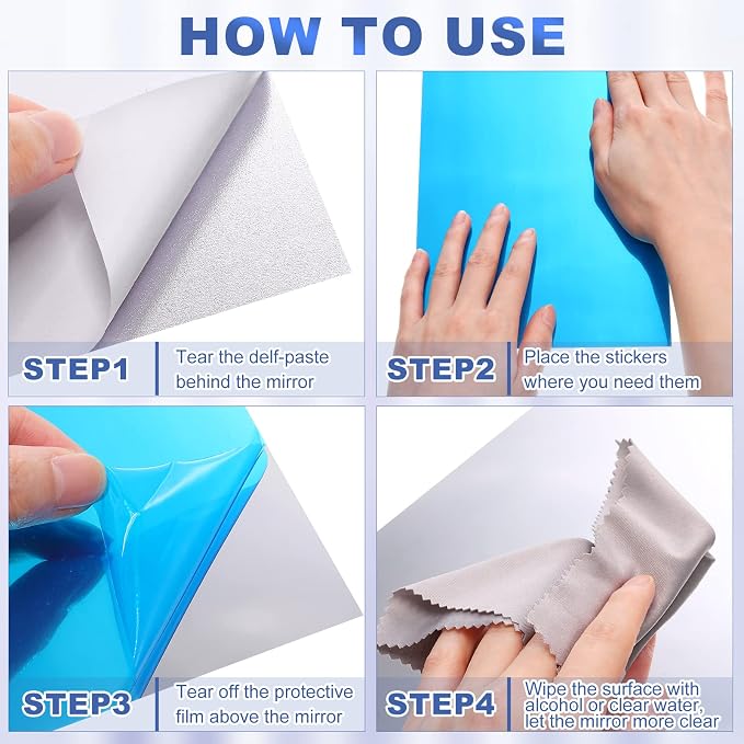 Tuanse 80 Pcs Flexible Plastic Mirror Sheets, Self-Adhesive, Rectangular, 6 x 6 Inch, for Home Decoration - Image 4