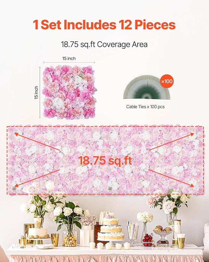 VEVOR 3D Flower Wall Panel, Artificial Floral Wall Background Mesh Backing Mat,Seamless Design&Easy Installation for Wedding Valentines Day Home Baby Party Backdrop Decor,Pink - Image 6