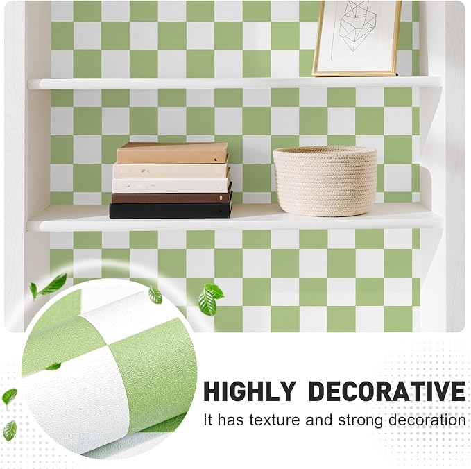 Green and White Contact Paper Mosaic Checkered Peel and Stick Wallpaper 17.3"x200" Self Adhesive Waterproof Vinyl Roll for Bathroom Kitchen Backsplash Cabinets Shelf Liners Drawers - Image 3