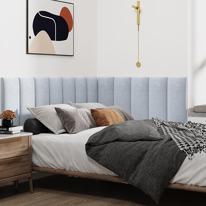 IFNOW Wall Mounted Headboard, Peel and Stick Panels, Lvory White, Queen | 3D Soundproof Acoustic Padding, Reusable and Removable, Tufted fabric Bed Headboard, for bedroom (9 Panels, 10" x 24") - Image 3
